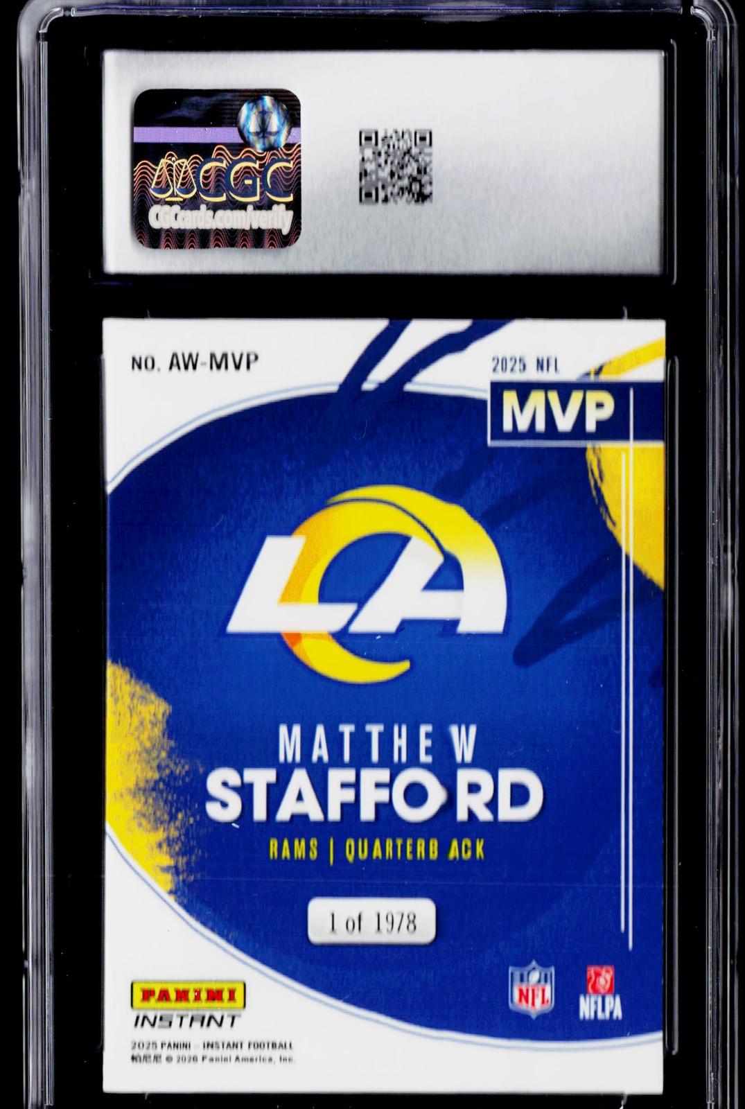 2025 Panini Instant #AW-MVP Matthew Stafford Award Winners CGC 10