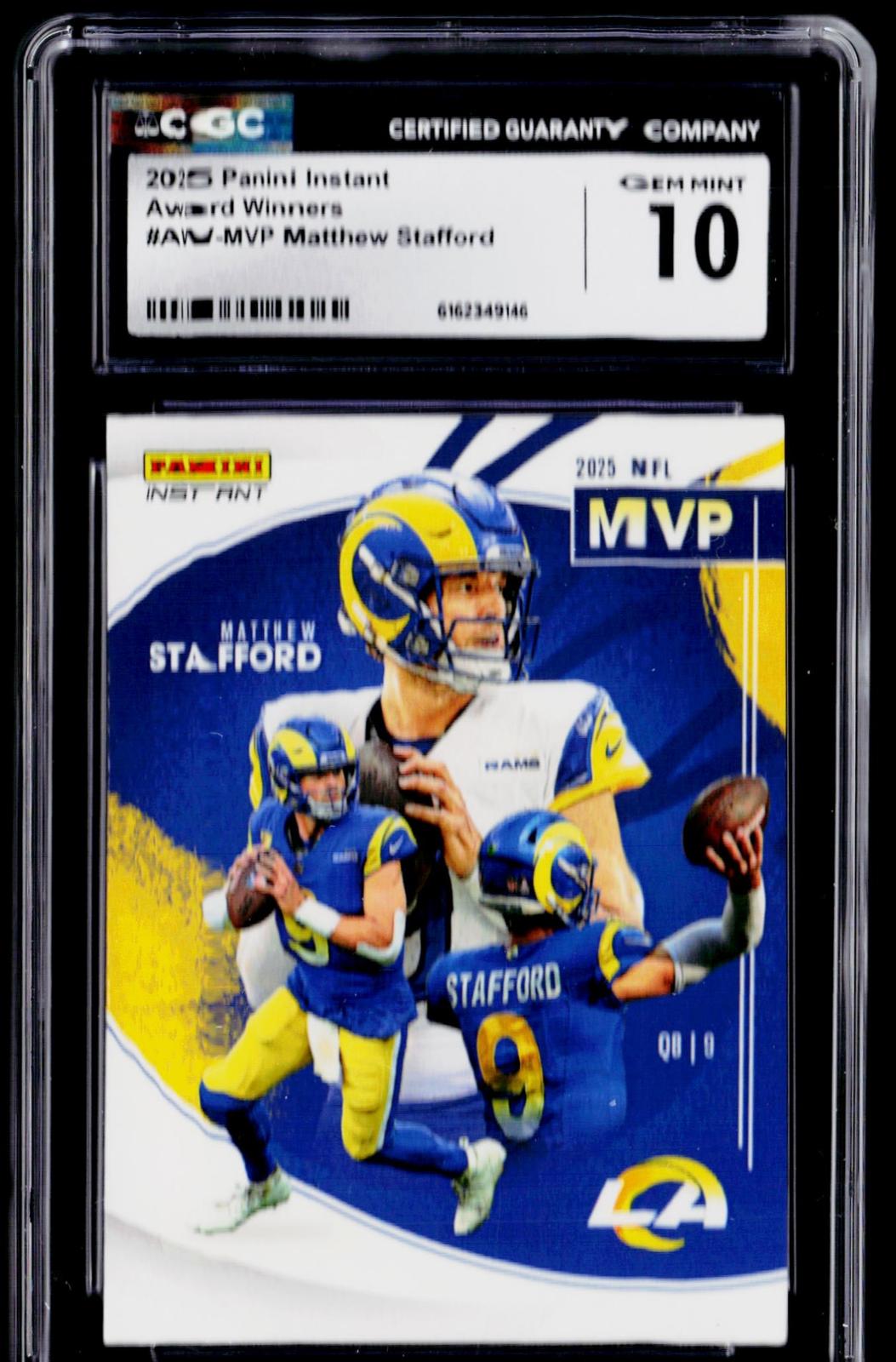 2025 Panini Instant #AW-MVP Matthew Stafford Award Winners CGC 10