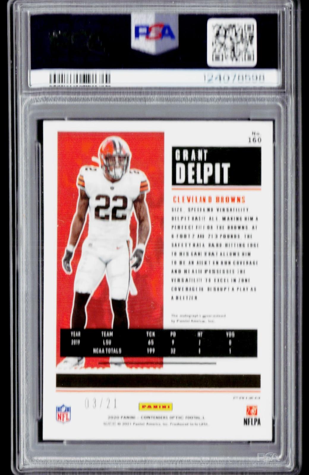 2020 Panini Contenders Optic #160 Grant Delpit Purple Pulsar PSA 10