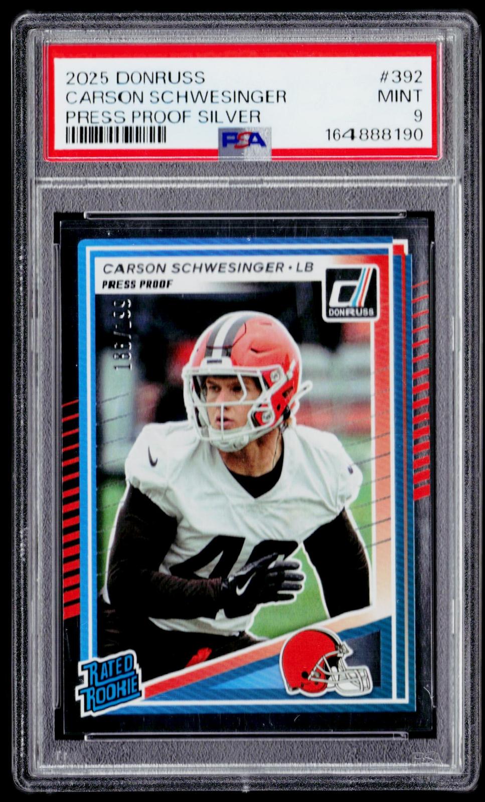 2025 Donruss #392 Carson Schwesinger Press Proofs Blue PSA 9 #/199