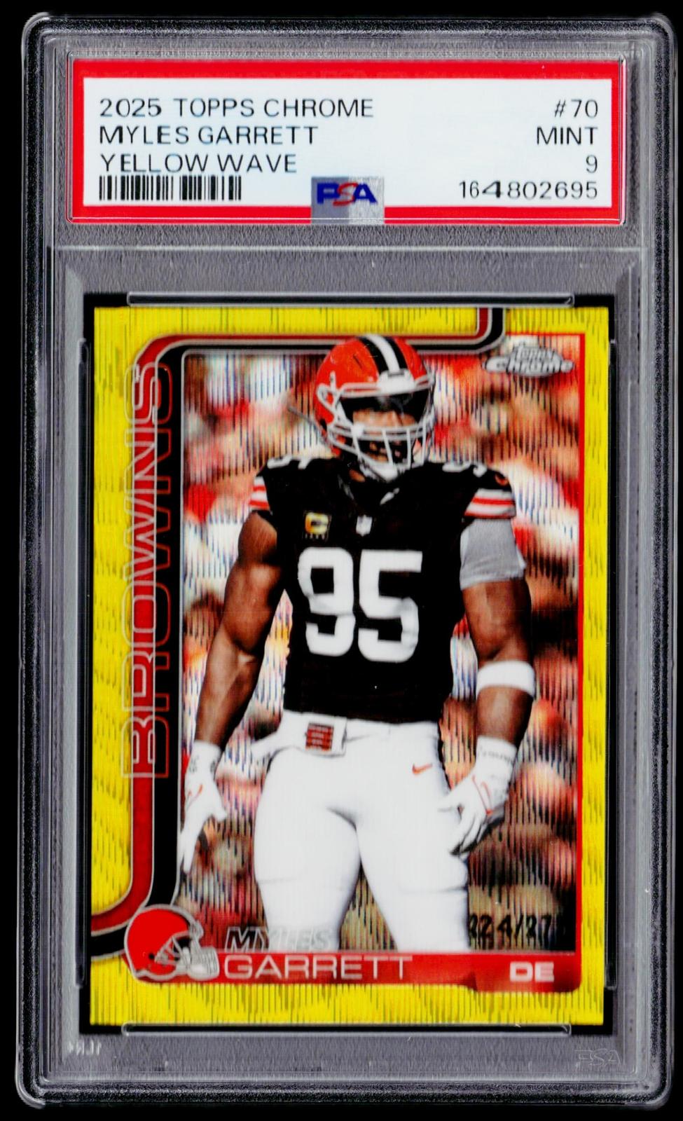 2025 Topps Chrome #70 Myles Garrett Yellow Wave Refractor PSA 9 #/275