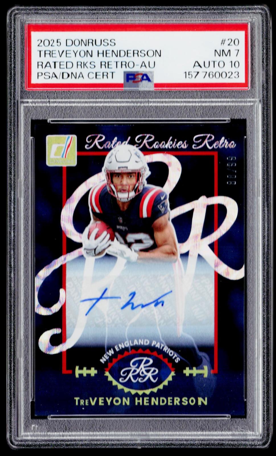 2025 Donruss #20 TreVeyon Henderson Rated Rookies Retro PSA 7 Auto 10 #/99