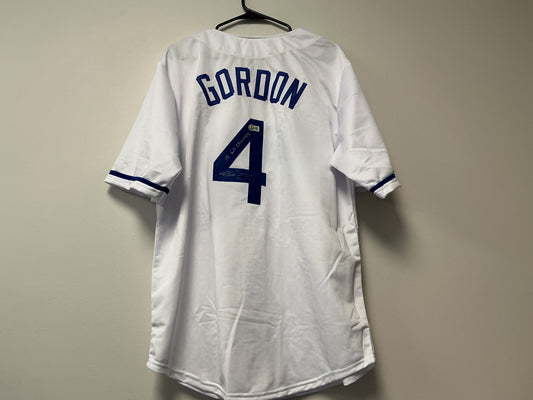 Alex Gordon Autographed Custom Royals Jersey W/ Inscription (Beckett COA)