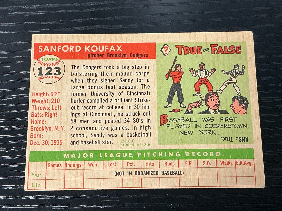 1955 Topps #123 Sandy Koufax Rookie Card