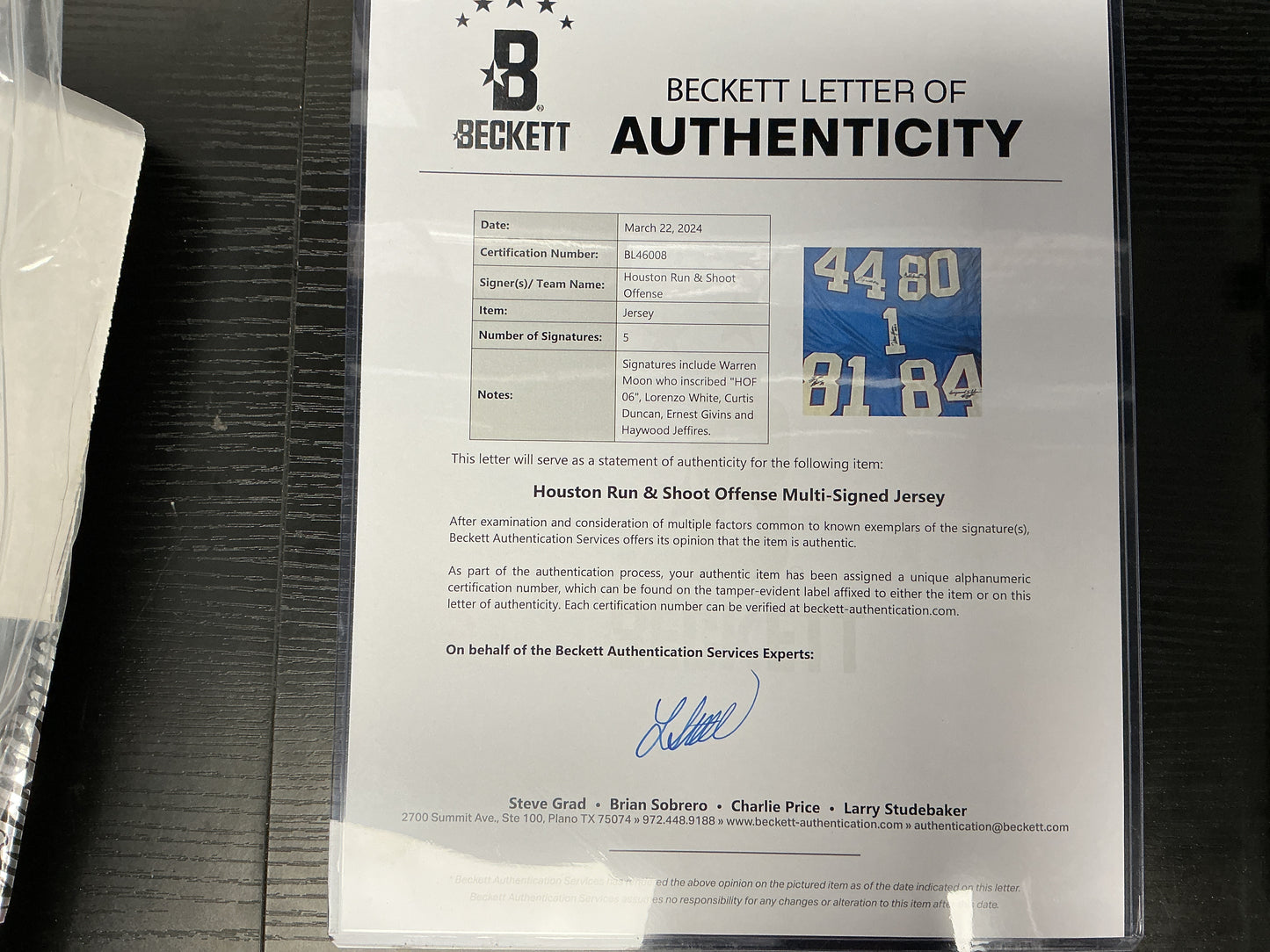 Oilers Run & Shoot Penta Autographed Custom Jersey (Beckett COA)