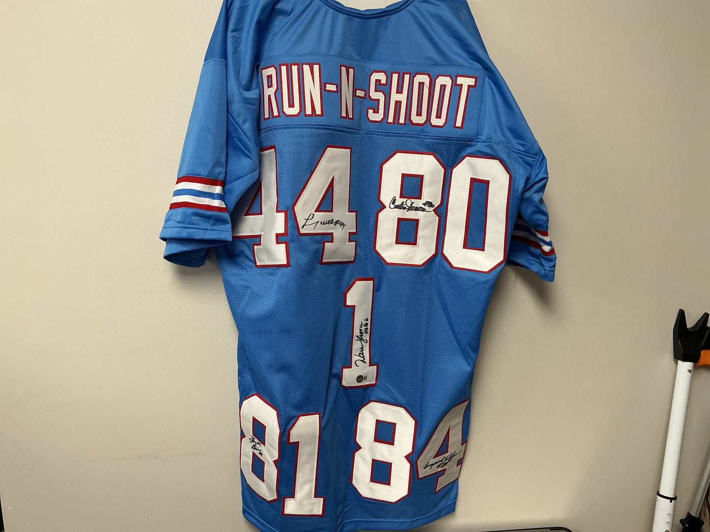 Oilers Run & Shoot Penta Autographed Custom Jersey (Beckett COA)